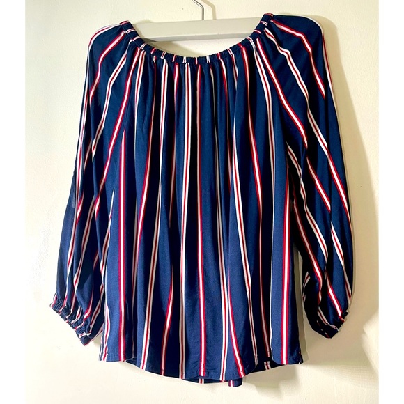 Abercrombie Kids Girls Blouse 11/12 Stripe Blue White Cold Shoulder Long Sleeve - Picture 3 of 6